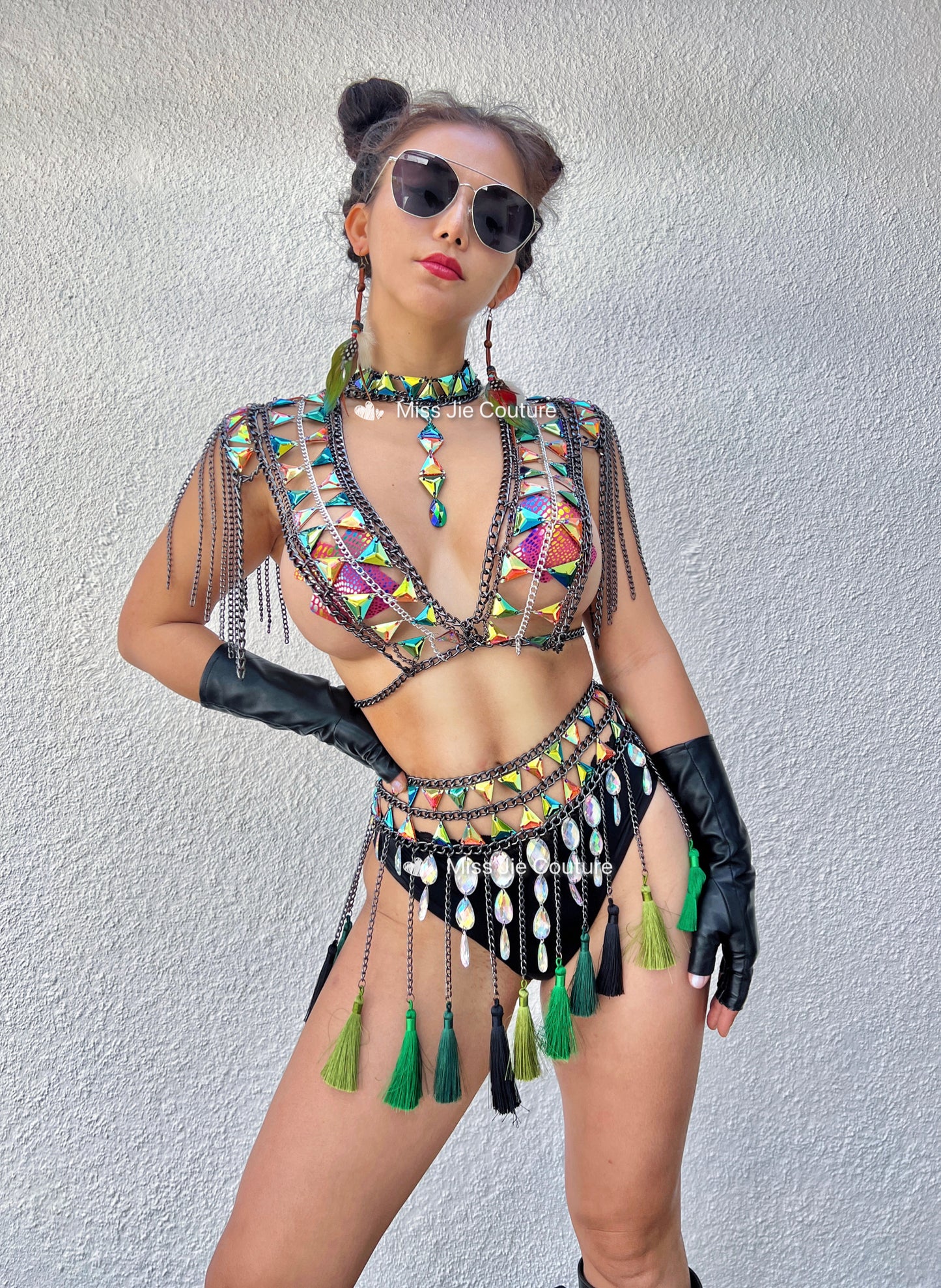 Isla Tassel Chain Top Color Green