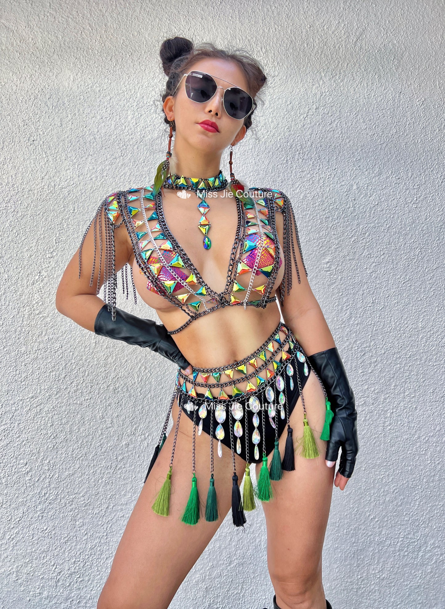 Isla Tassel Chain Top Color Green