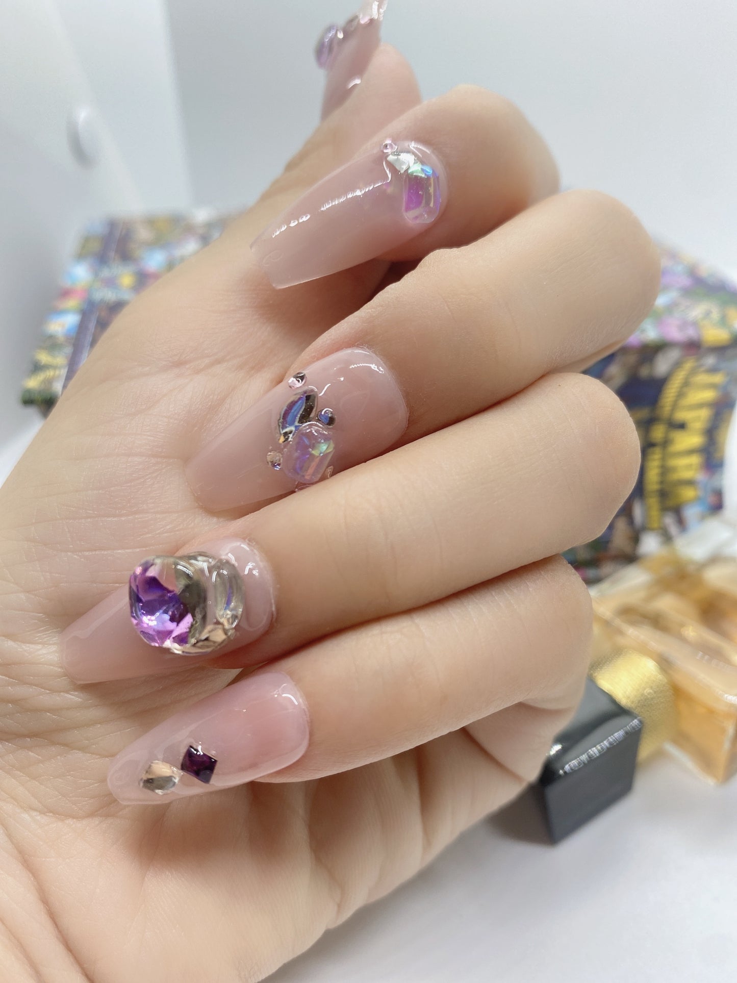 Lavender crystal Rhinestones Press on Nails