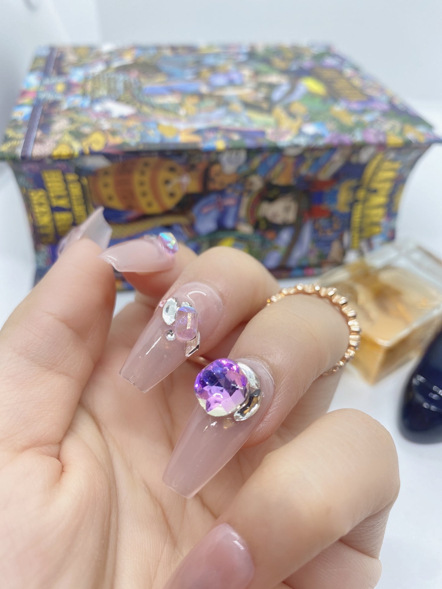 Lavender crystal Rhinestones Press on Nails