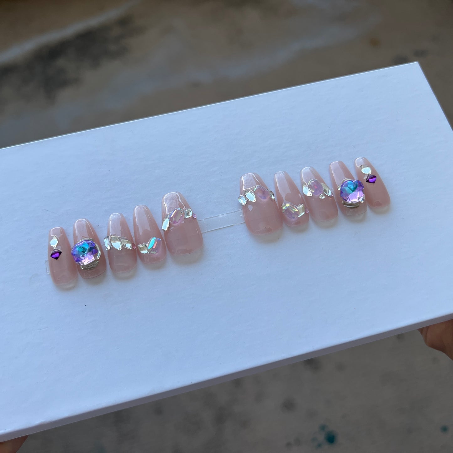 Lavender crystal Rhinestones Press on Nails