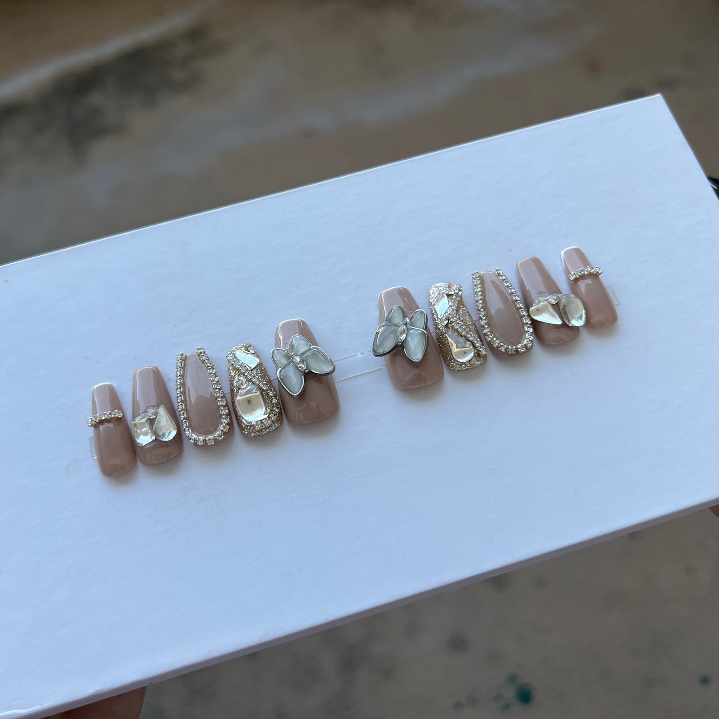 10 pcs customized painted press on nail orchid smoke flash Rhinestones