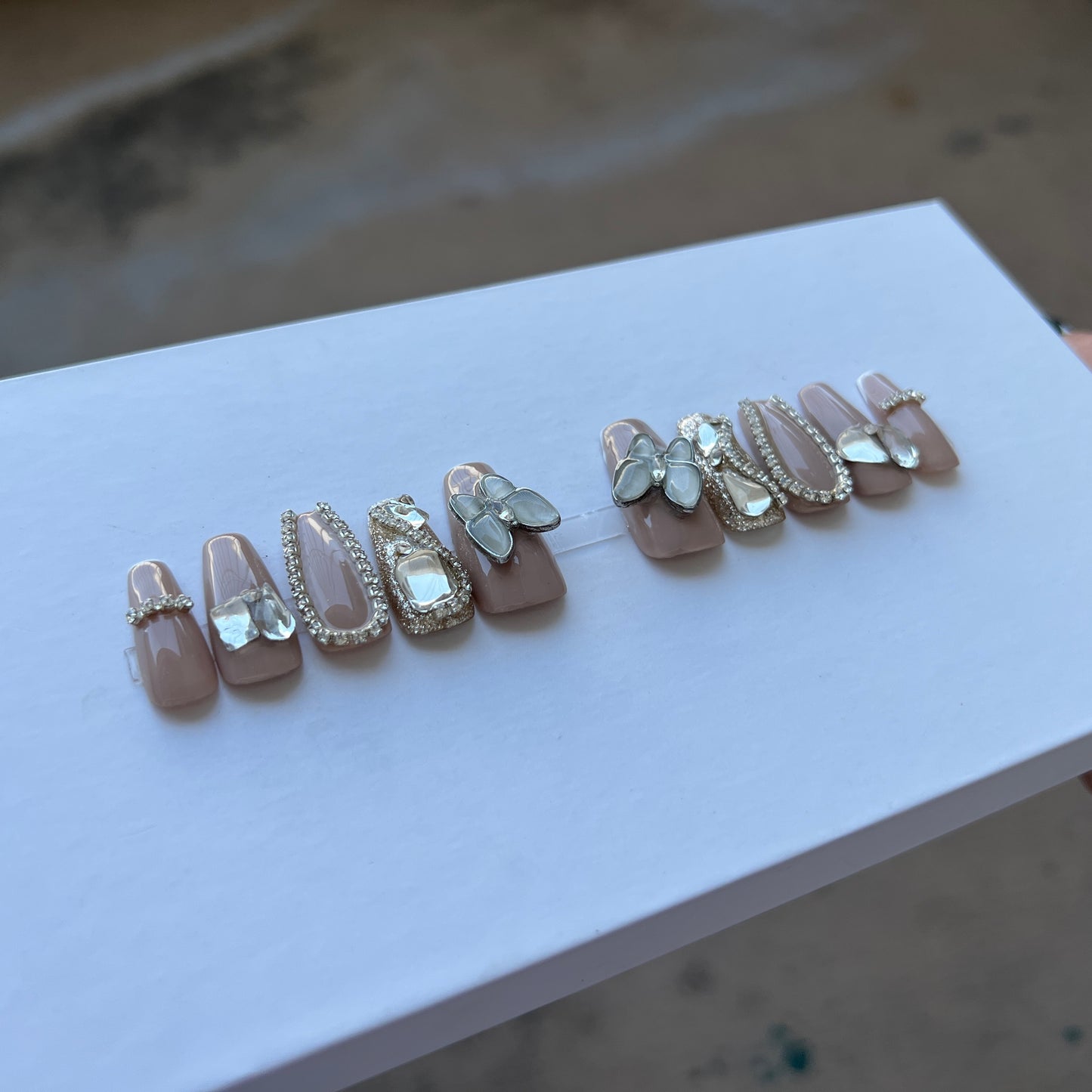 10 pcs customized painted press on nail orchid smoke flash Rhinestones