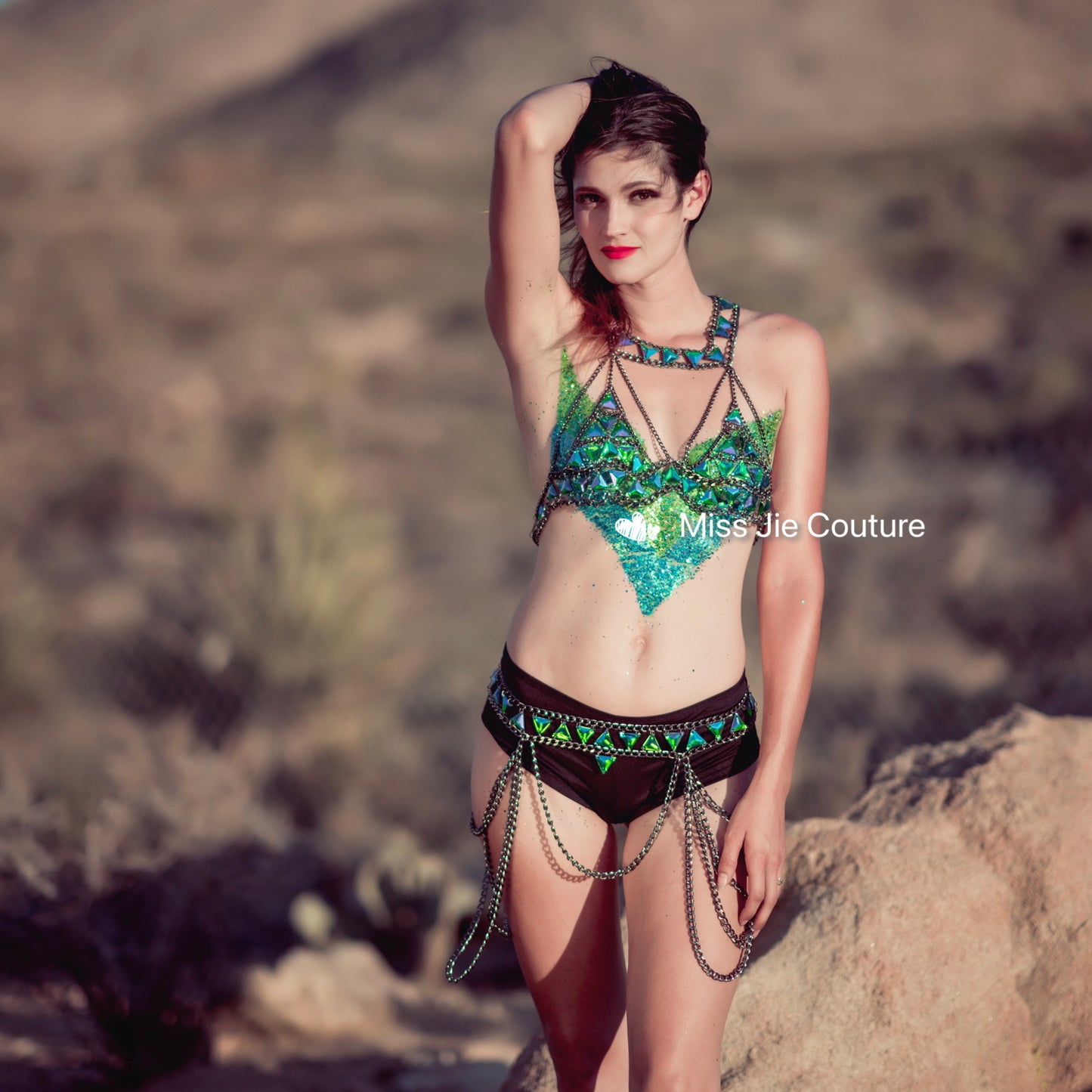 Sarah Peacock Green Chain Top