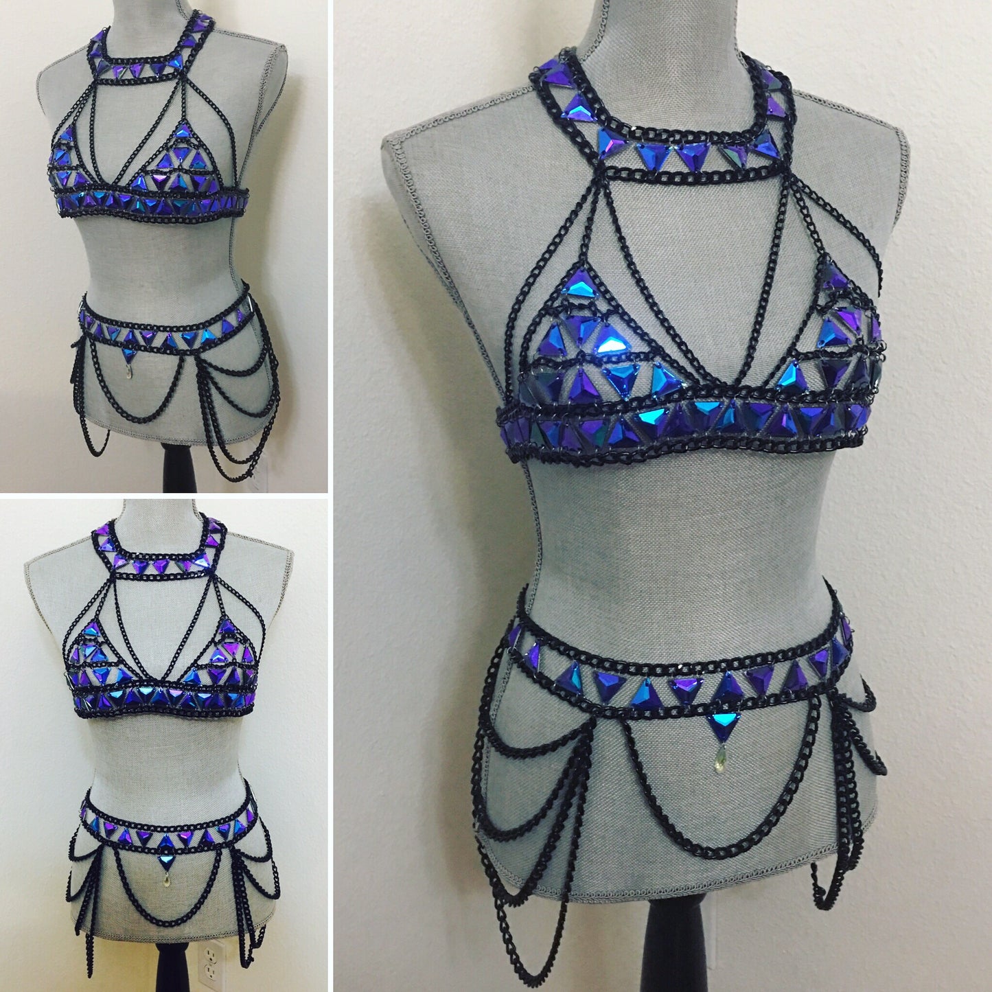 Sarah electric blue bralette chain Set