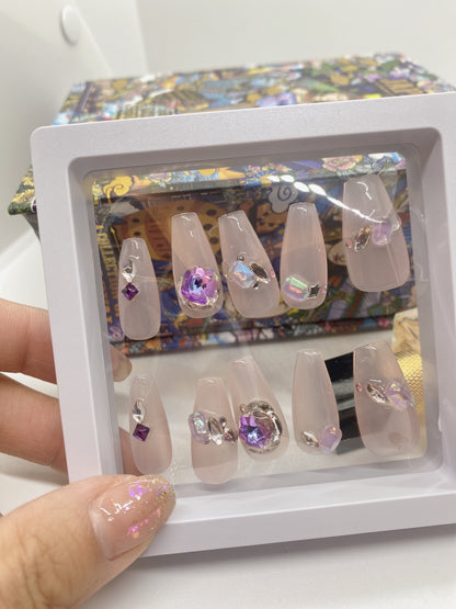 Lavender crystal Rhinestones Press on Nails