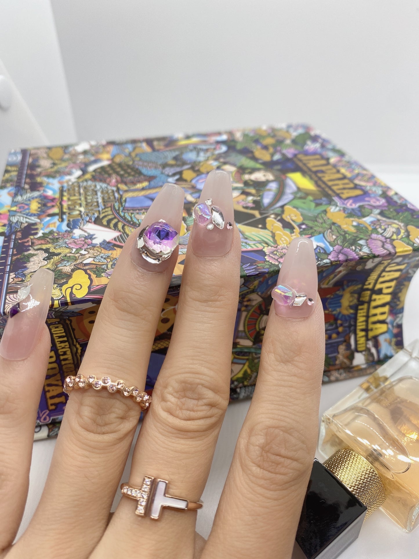 Lavender crystal Rhinestones Press on Nails