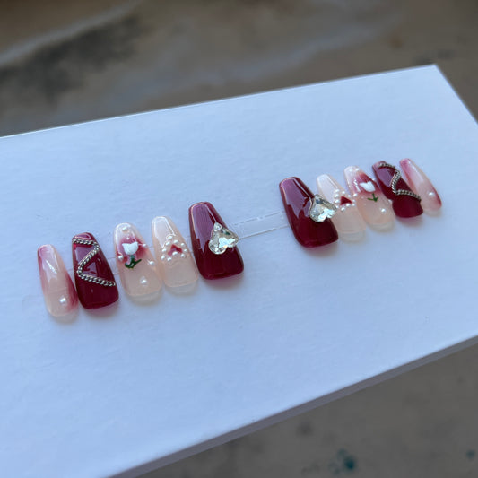 Red Blush Press on Nails