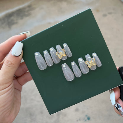 Butterfly Crystals Baby Boomer Gel Press on Nail