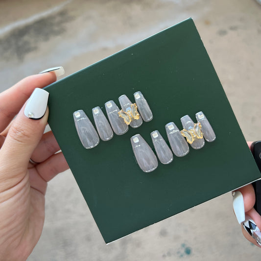Butterfly Crystals Baby Boomer Gel Press on Nail
