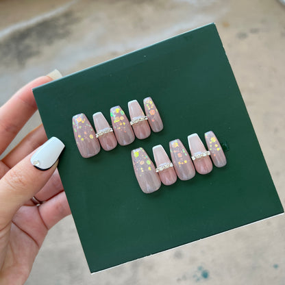 Neutral Bling Glitter Baby Boomer Gel Press on Nail