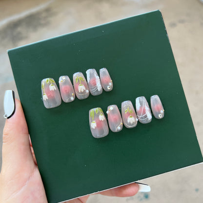 Hand Painted Tulip Pink Gel Press on Nail