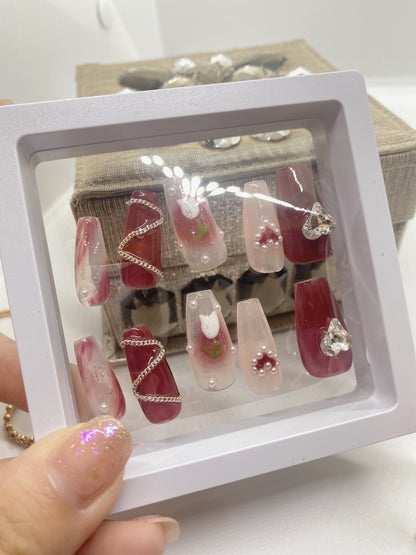 Red Blush Press on Nails
