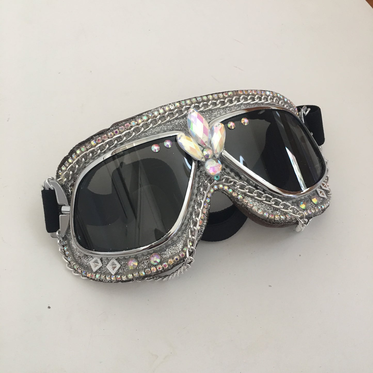 Sparkle silver burning man goggles