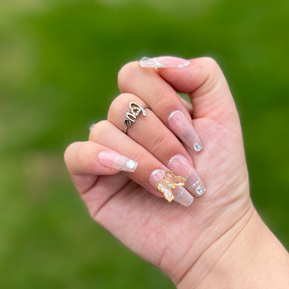 Butterfly Crystals Baby Boomer Gel Press on Nail