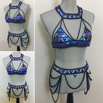 Sarah Electric blue chain bra
