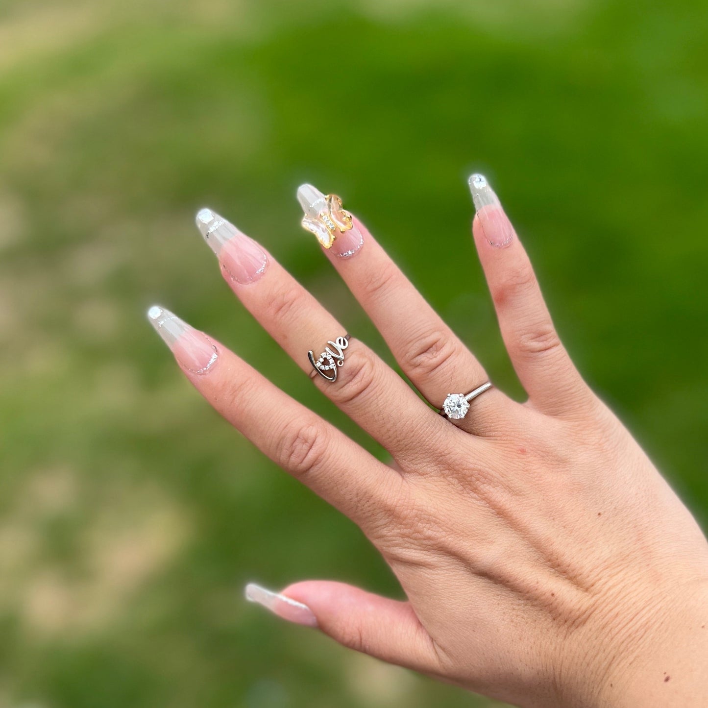 Butterfly Crystals Baby Boomer Gel Press on Nail