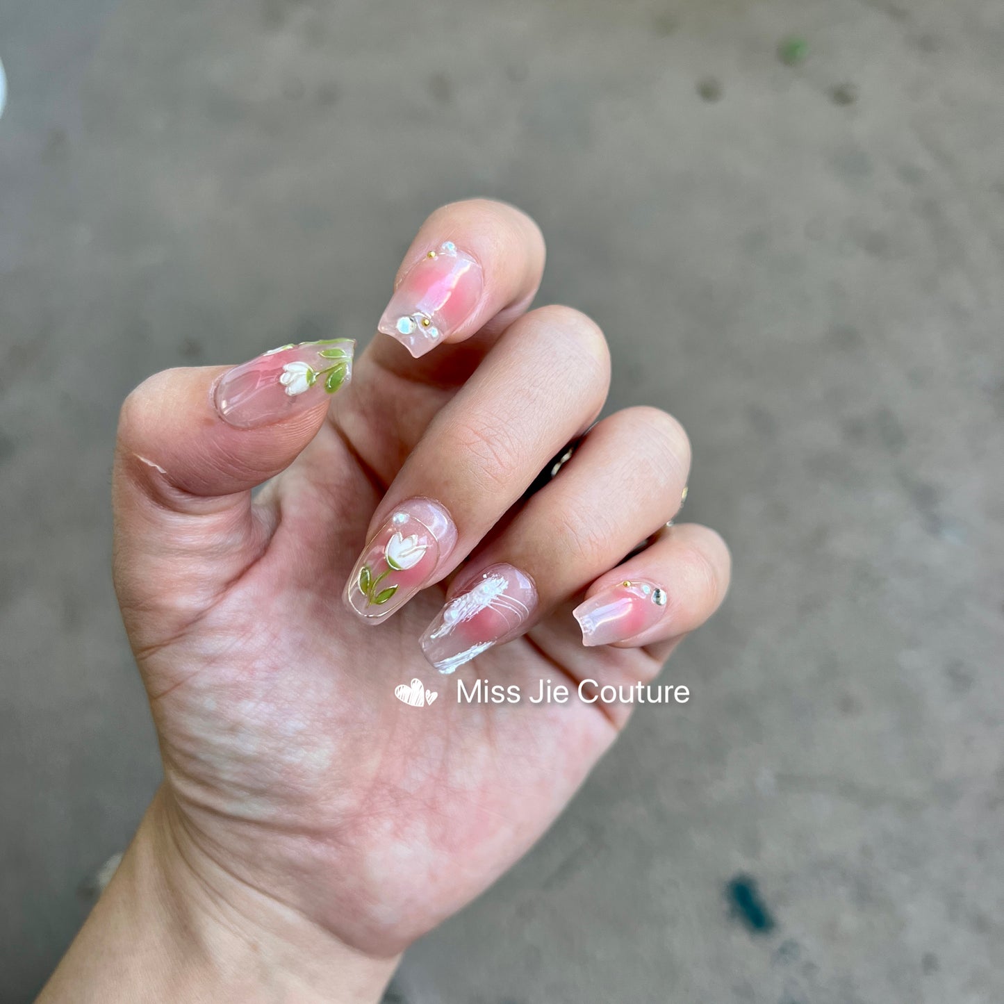 Hand Painted Tulip Pink Gel Press on Nail