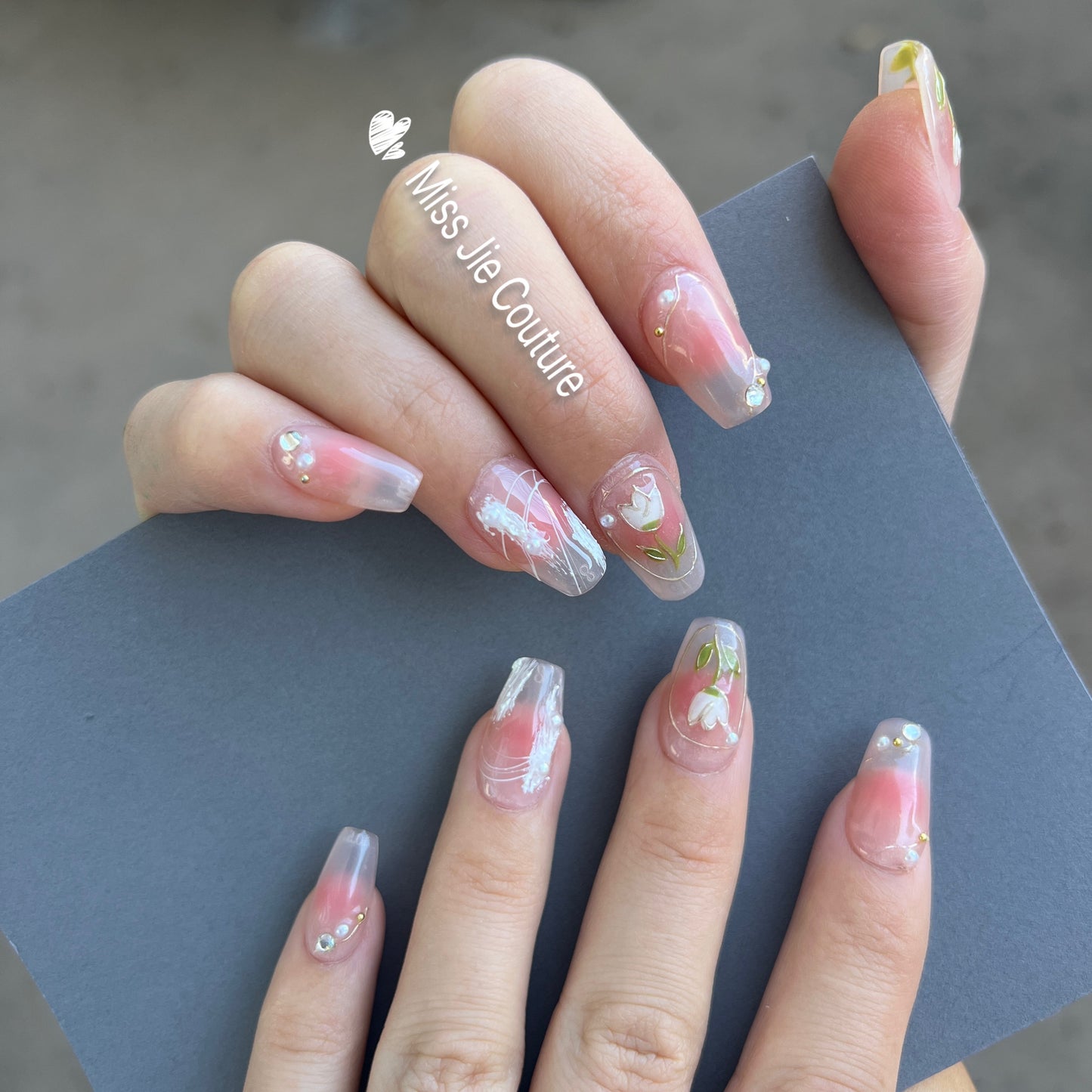 Hand Painted Tulip Pink Gel Press on Nail