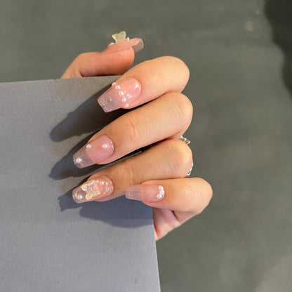 3D Butterfly On The White Pearl Baby Boomer Gel Press on Nail