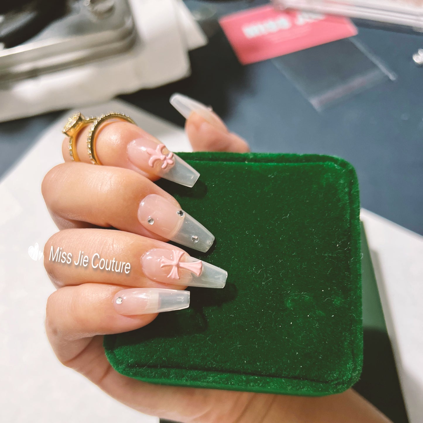 Freedom 2.0 Pink Cross Baby Boomer Gel Press on Nail