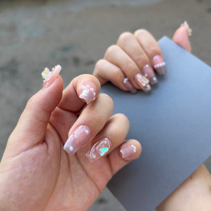 3D Butterfly On The White Pearl Baby Boomer Gel Press on Nail