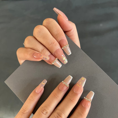 Neutral Bling Glitter Baby Boomer Gel Press on Nail