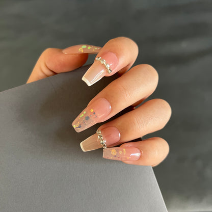 Neutral Bling Glitter Baby Boomer Gel Press on Nail