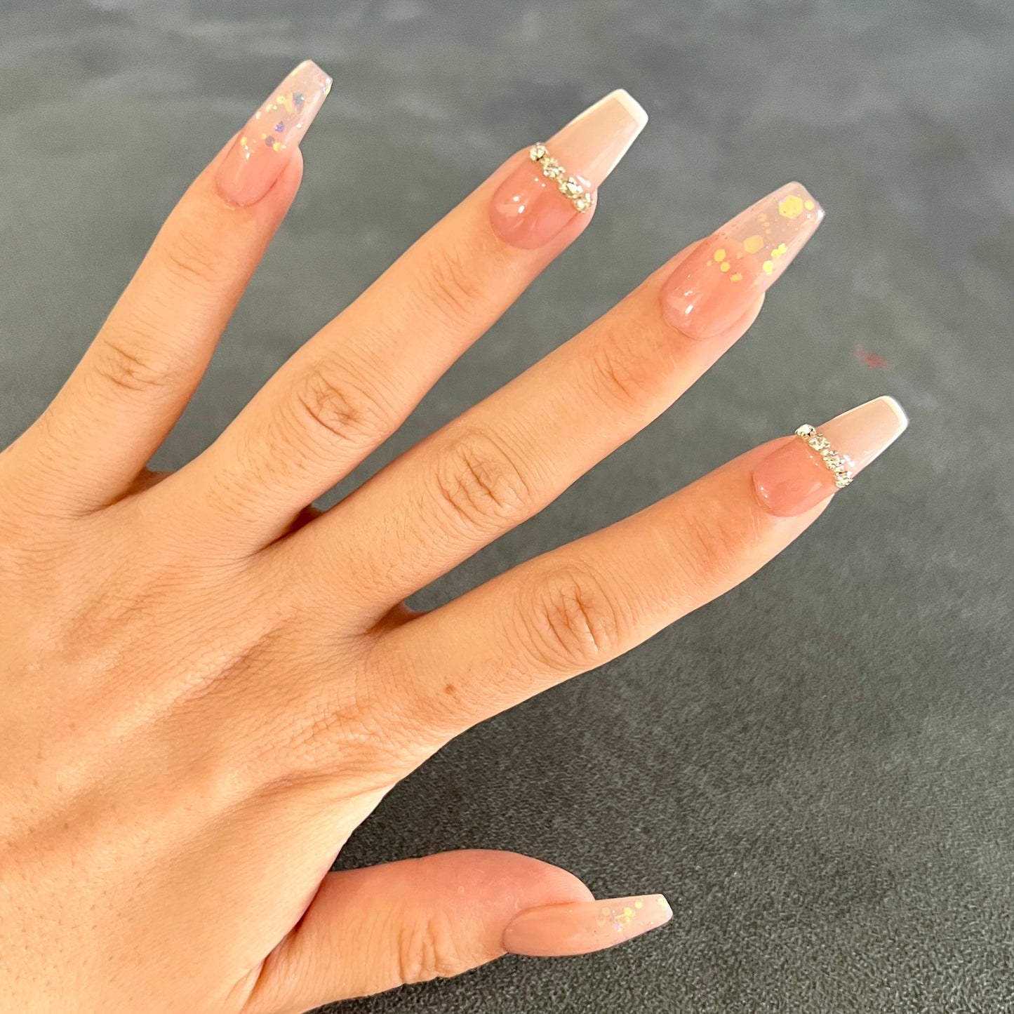 Neutral Bling Glitter Baby Boomer Gel Press on Nail