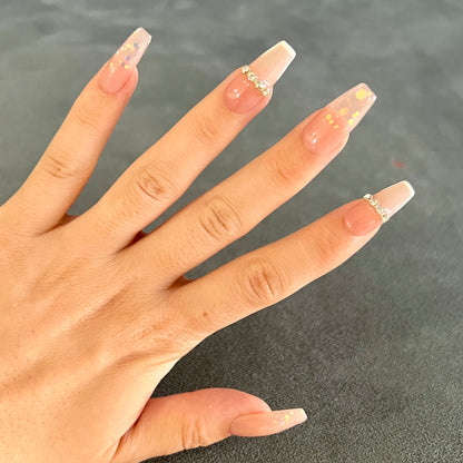 Neutral Bling Glitter Baby Boomer Gel Press on Nail