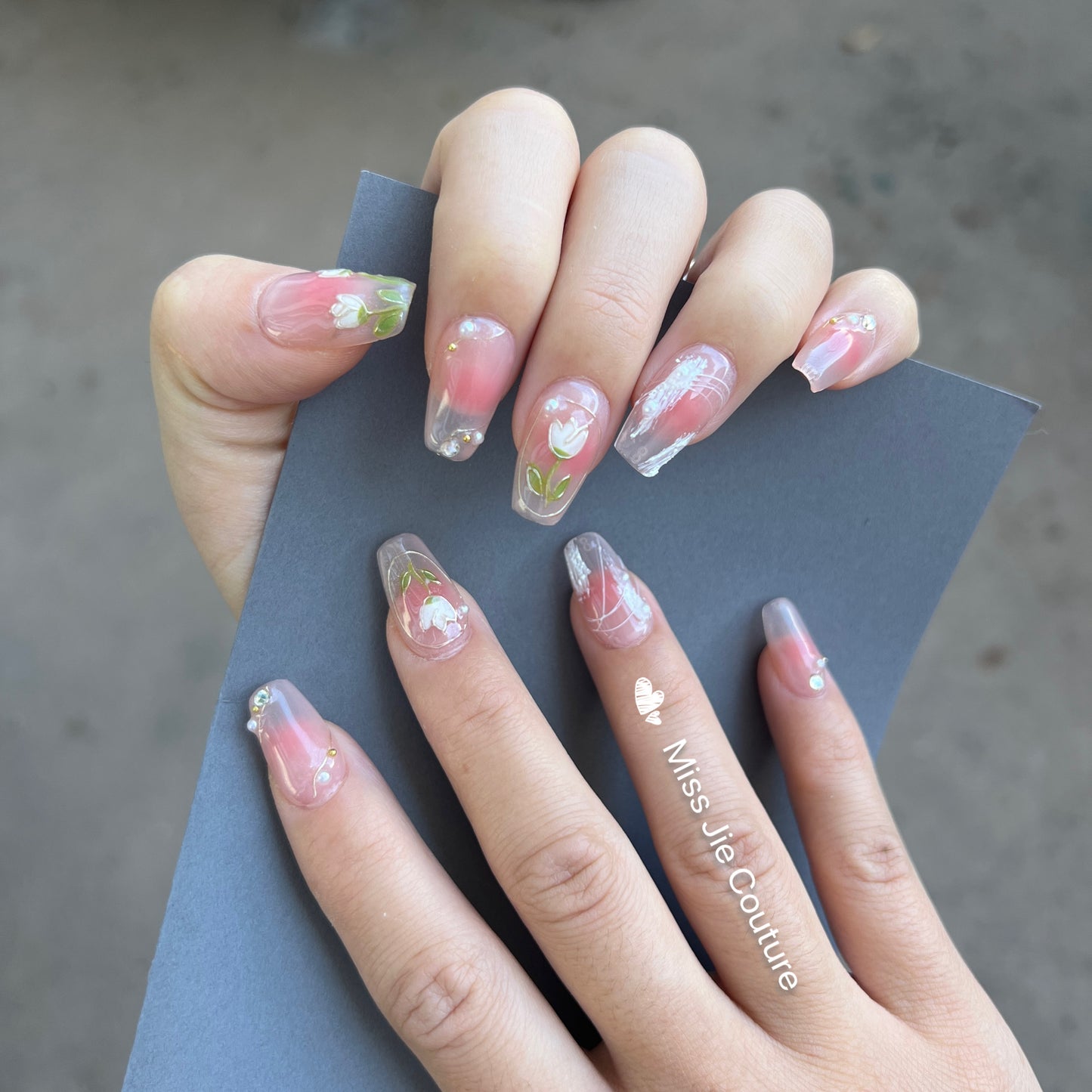 Hand Painted Tulip Pink Gel Press on Nail