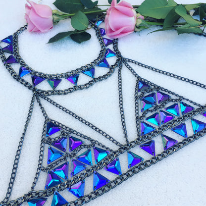 Sarah Electric blue chain bra