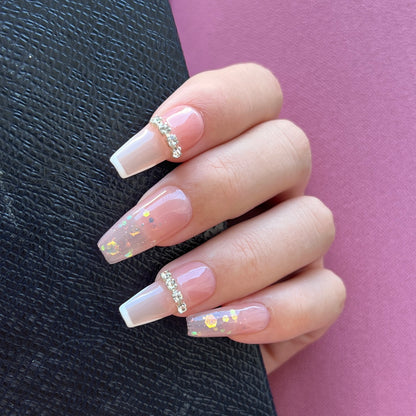 Neutral Bling Glitter Baby Boomer Gel Press on Nail
