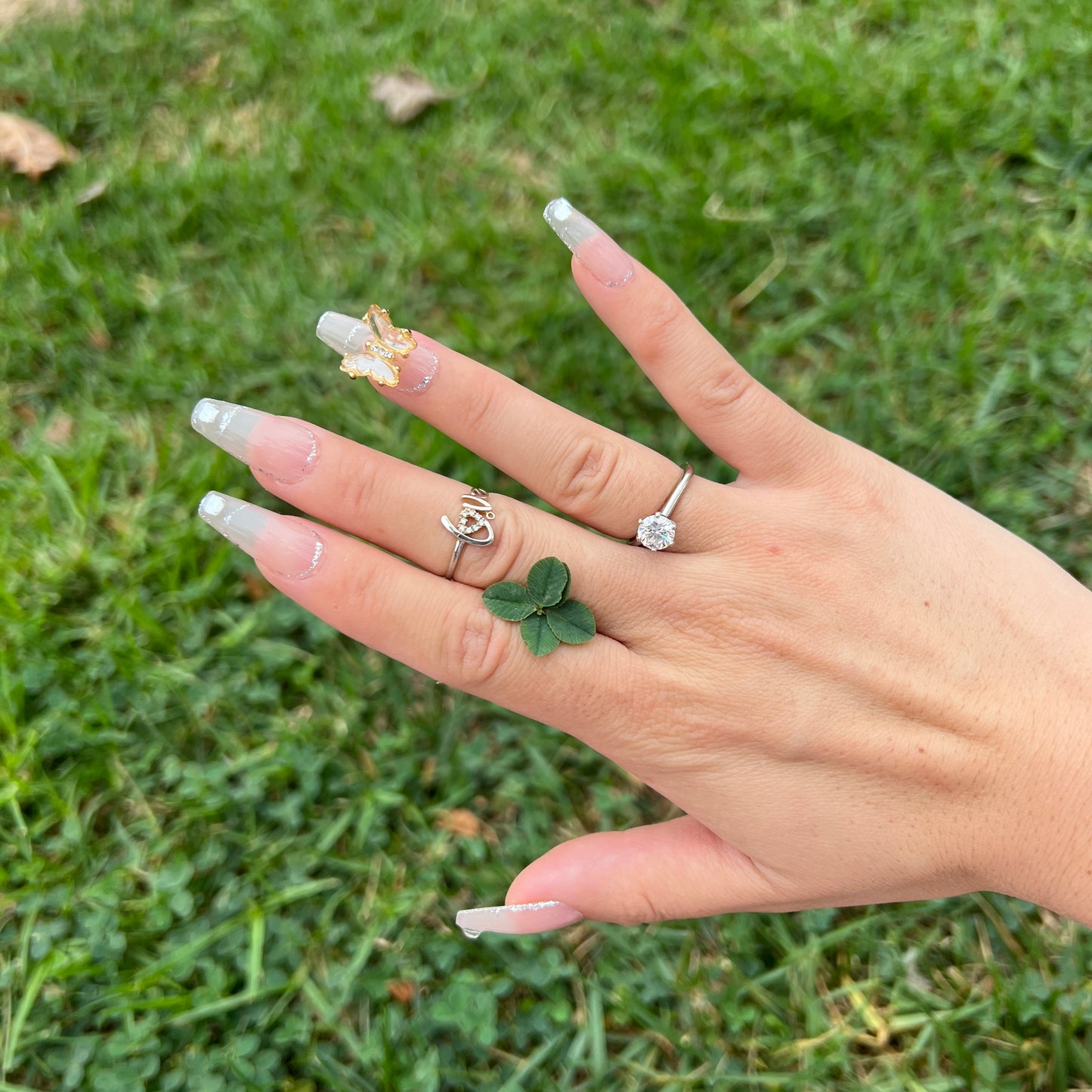 Butterfly Crystals Baby Boomer Gel Press on Nail