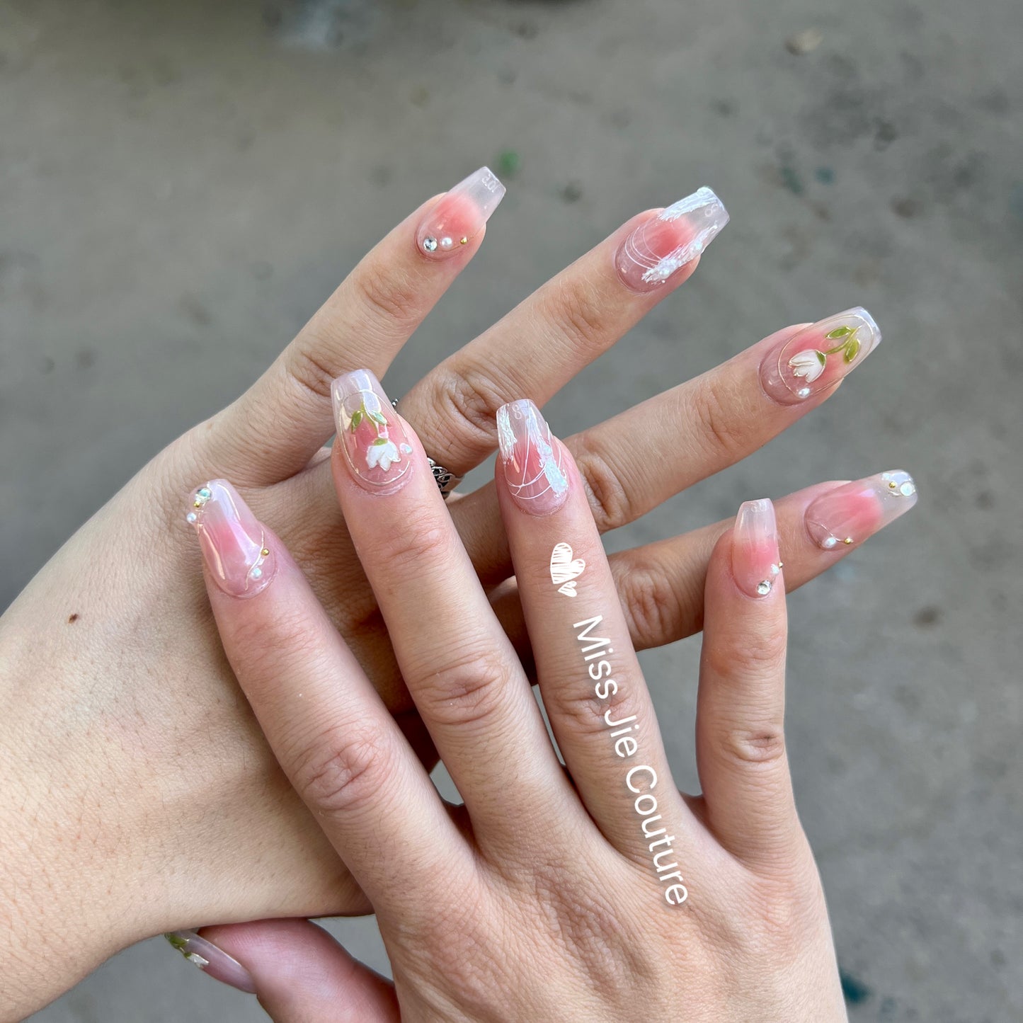 Hand Painted Tulip Pink Gel Press on Nail