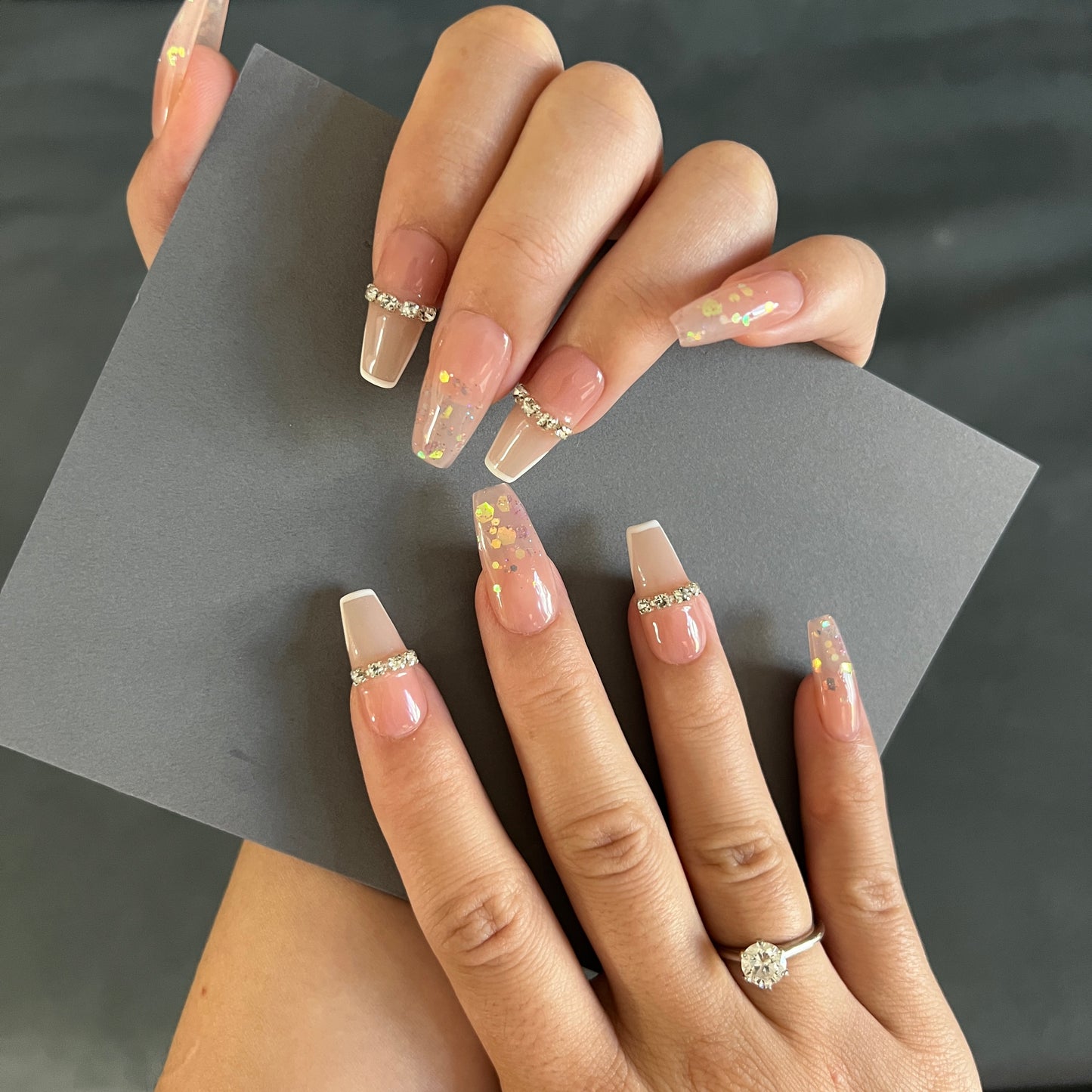 Neutral Bling Glitter Baby Boomer Gel Press on Nail