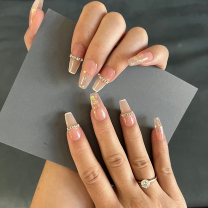 Neutral Bling Glitter Baby Boomer Gel Press on Nail